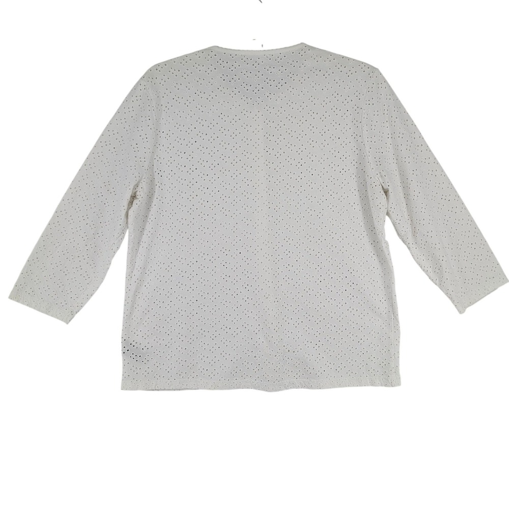 Ralph Lauren White Eyelet Lace Button Front Cardigan 3/4 Sleeve Top Cottagecore - Picture 2 of 7